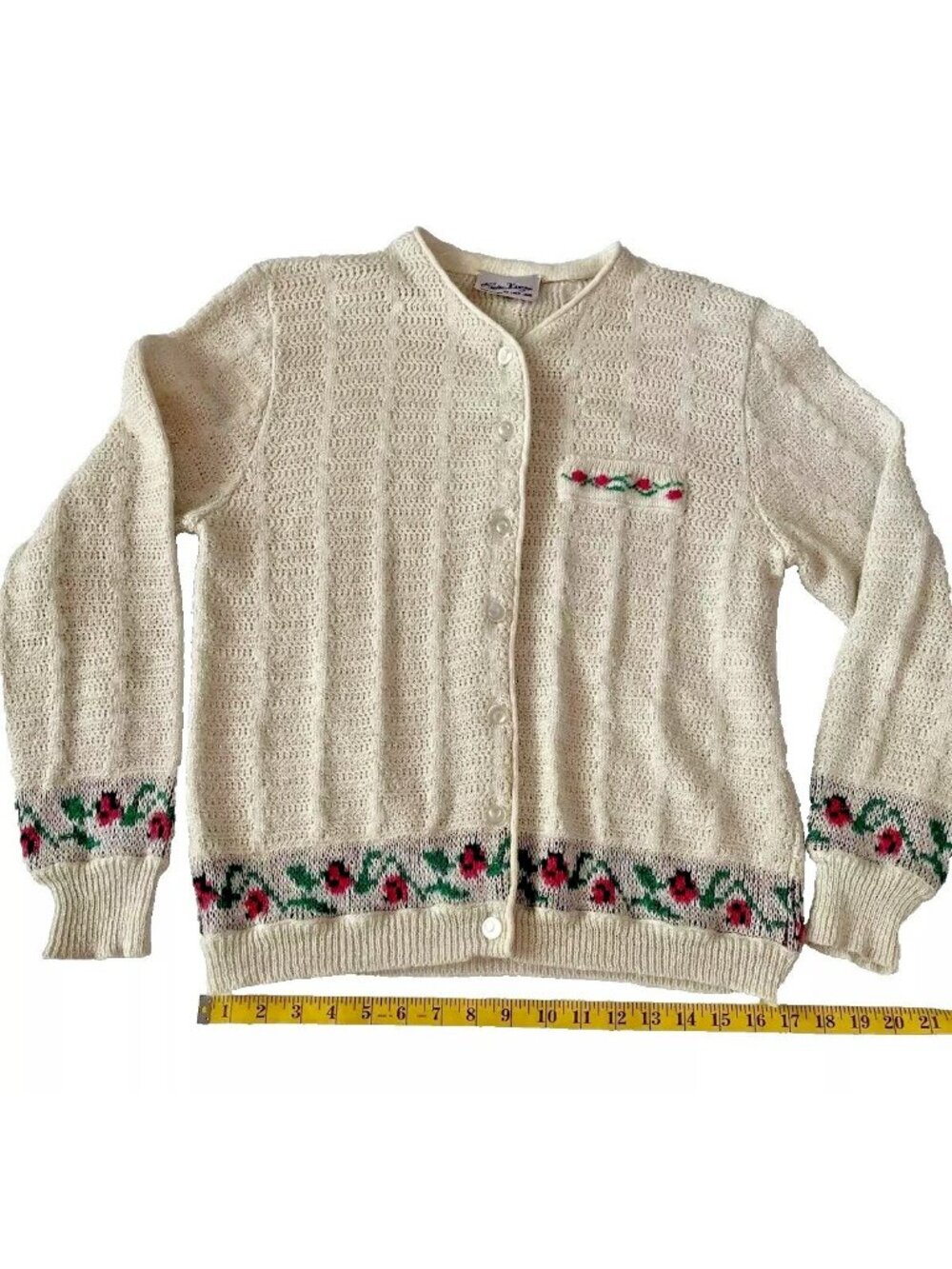 Cardigan Sweater Floral Details Button-Up Made In Italy Womens Medium Vintage